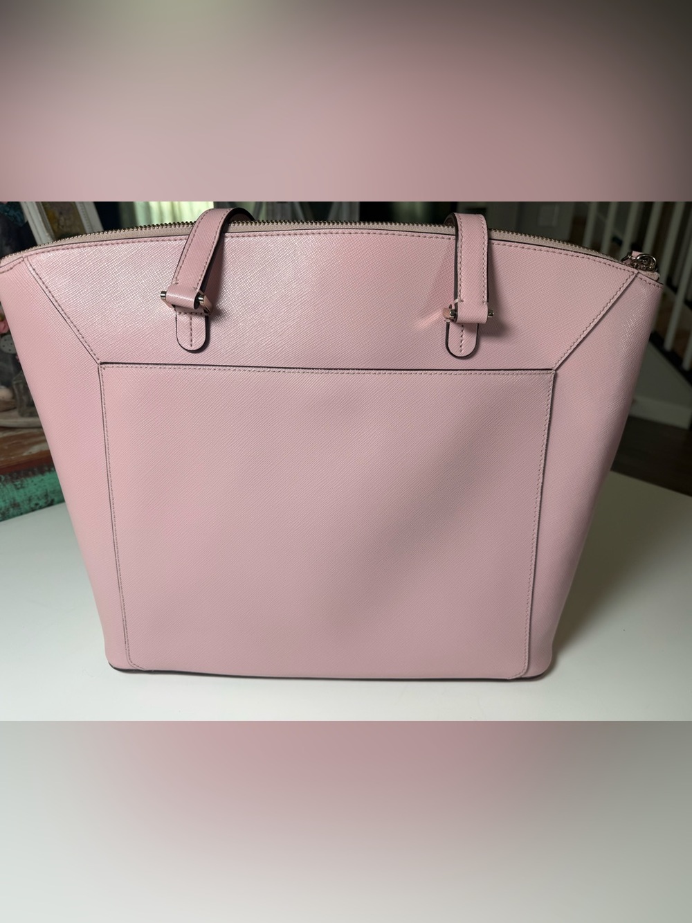 kate spade Pink Saffiano Leather Tote with Front Zip Pocket - Picture 3 of 15